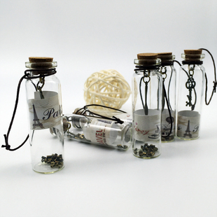 复古金属吊饰许愿瓶礼品木塞玻璃小瓶子创意生日礼物 12只一套时尚