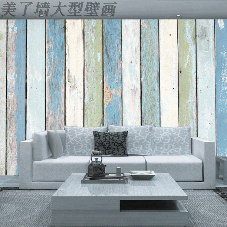 彩色木条木块木板木纹墙纸怀旧复古简约客厅电影背景墙壁纸背景布