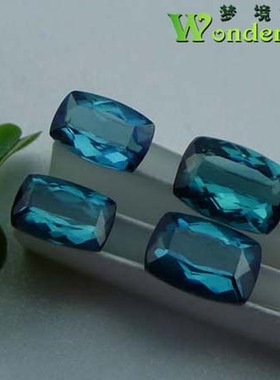 天然精品蓝色碧玺电气石彩色宝石长方形珠宝首饰耳环钉钩镶嵌裸石