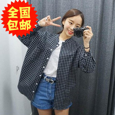 2021 spring clothes Retro Harajuku coat BF Show thin mlb Easy Long-sleeved plaid shirt Blousein the Women's clothing/Boutique , Shirt  category - from Buy2taobao.com to provide professional Taobao agent buy service