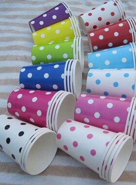 一次性生日纸杯 儿童水杯 韩版糖果色彩色波点圆点纸杯 12个一包