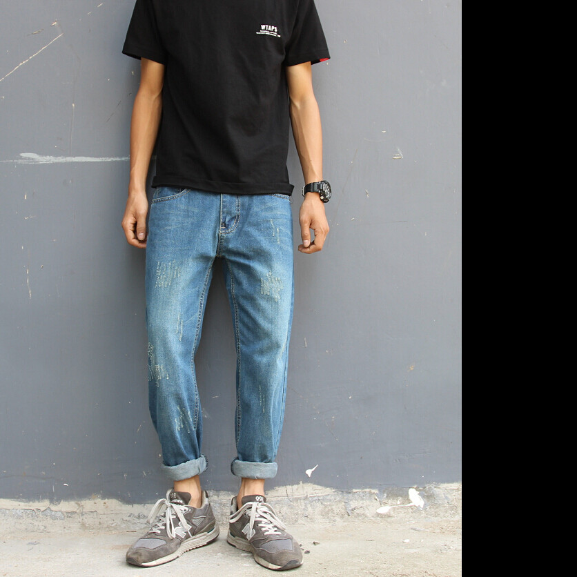 Jeans pour adolescent droite en vrac en coton pour Quatre saisons - Ref 1461311 Image 1