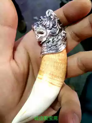 Wenplay collection bone powder suppression Tiger tooth inlaid Tibetan silver tiger head pendant pendant beast tooth gift new product on the market