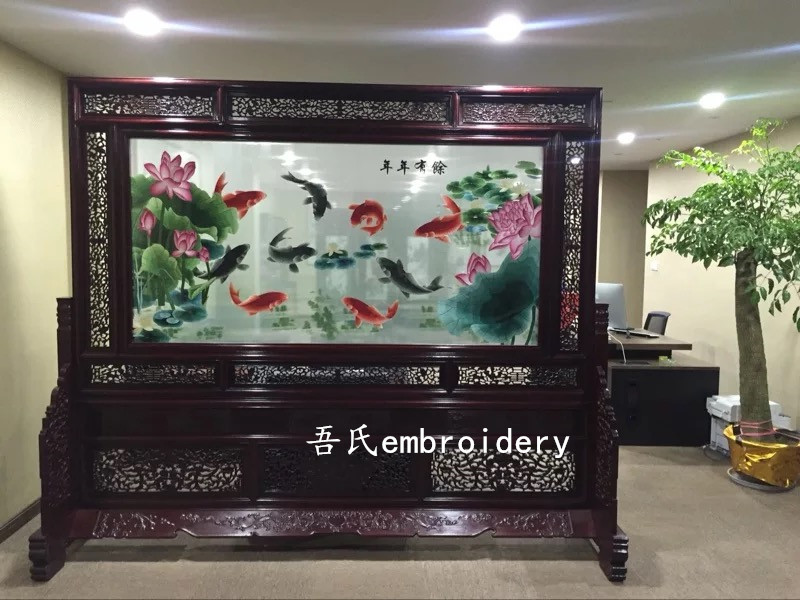 苏绣双面绣成品刺绣大型落地屏风地屏高档宽2.65米工贵宾大厅座屏