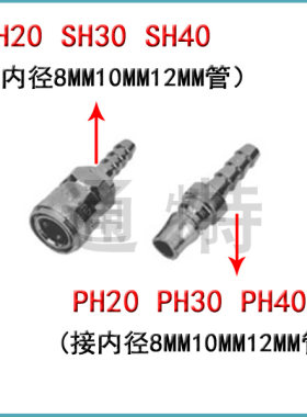 气动快速气管接头SH-20/PH-30/40/8/10/12MM/公母头/大小头