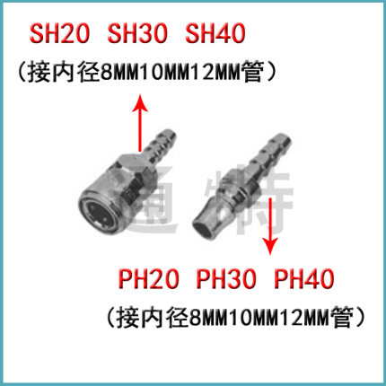 气动快速气管接头SH-20/PH-30/40/8/10/12MM/公母头/大小头