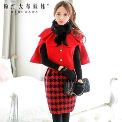 Woolen dress pink doll 2015 spring skirts of Red plovers Tulip bag hip dress