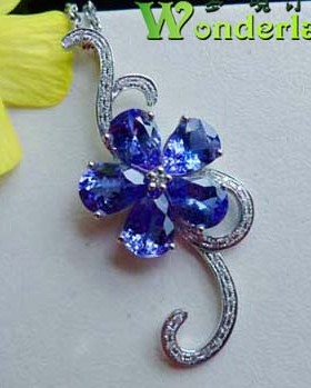 BLOCK-D矢车菊蓝色4-5A坦桑石彩色宝石吊坠项链18K白金钻珠宝现货