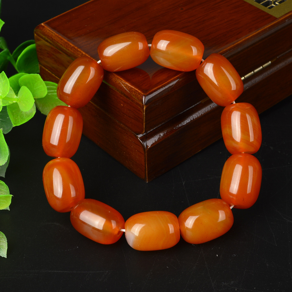 纯天然黄龙玉红玛瑙绿玉髓13*18mm桶珠情侣手链手串【买一送一】