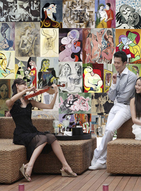 毕加索油画集复古无缝大型壁画墙纸咖啡客餐厅酒吧KTV背景壁纸567