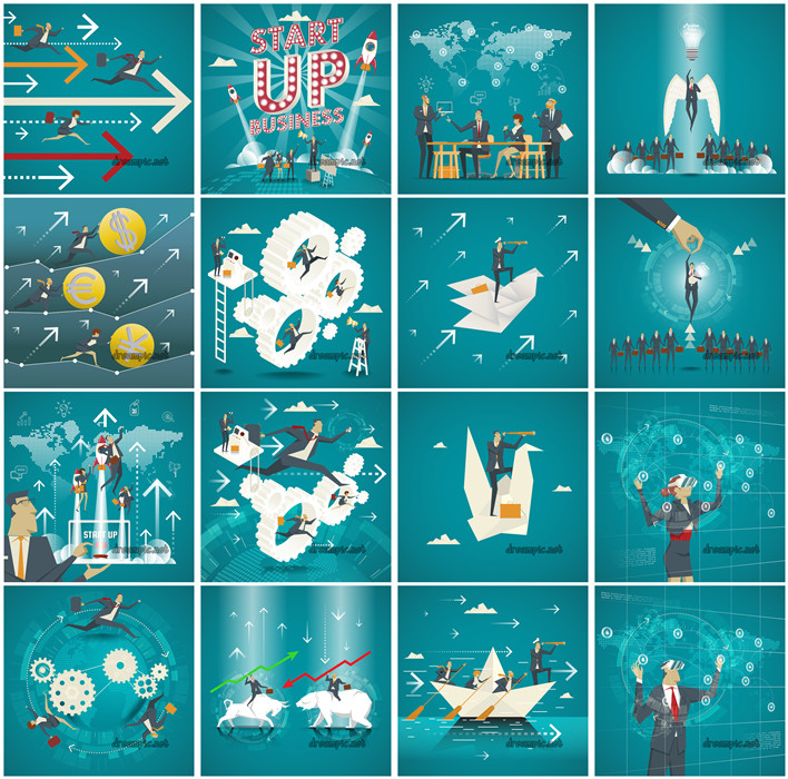 [521]扁平化商务风格创业销售业绩插画banner AI矢量设计素材