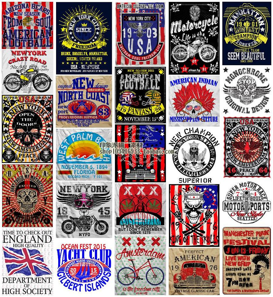 矢量设计素材 欧美风格体育俱乐部LOGO骷髅翅膀T恤自行车EPS 25P