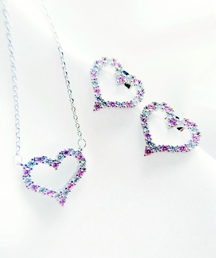 德国莫桑桃心耳钉项链