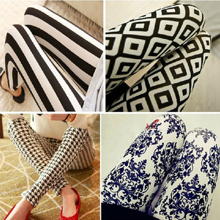 韩版 弹力九分裤 秋季 千鸟格子图腾竖条牛奶丝打底裤 百搭款 2019