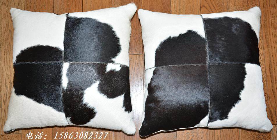 定做奶牛皮沙发垫25*25cm拼块抱枕靠垫/真皮靠背坐垫 定制50*50CM