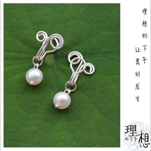 定制美人鱼 手工定制天然淡水白色圆形珍珠99纯银耳夹 个性