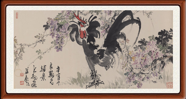 国画字画真迹客厅书法作品挂画非手写仿陈大羽 雄鸡图大吉赠装裱