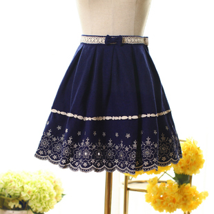 花炮大叔秋冬高腰修身毛呢气质淑女刺绣花波浪边半身裙厚