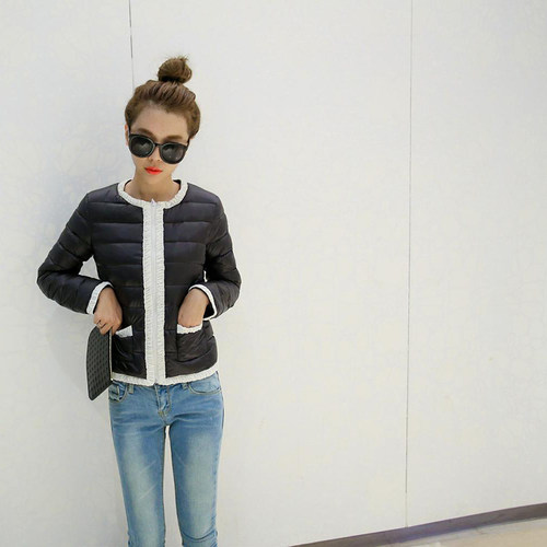 新款ins短款小香风圆领羽绒服