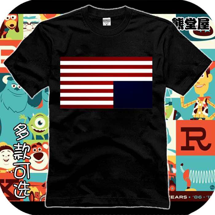 纯棉T恤短袖衣服纸牌屋HoC颠倒美国国旗纸牌房间 祭坛logo