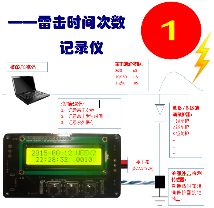 瞬间电流雷击浪涌脉冲击穿信号记录仪表时刻时间次数记时计数器板