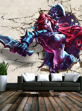 英雄联盟LOL壁画漫画背景墙电视卧室壁纸魔兽世界3d卡特大型墙纸