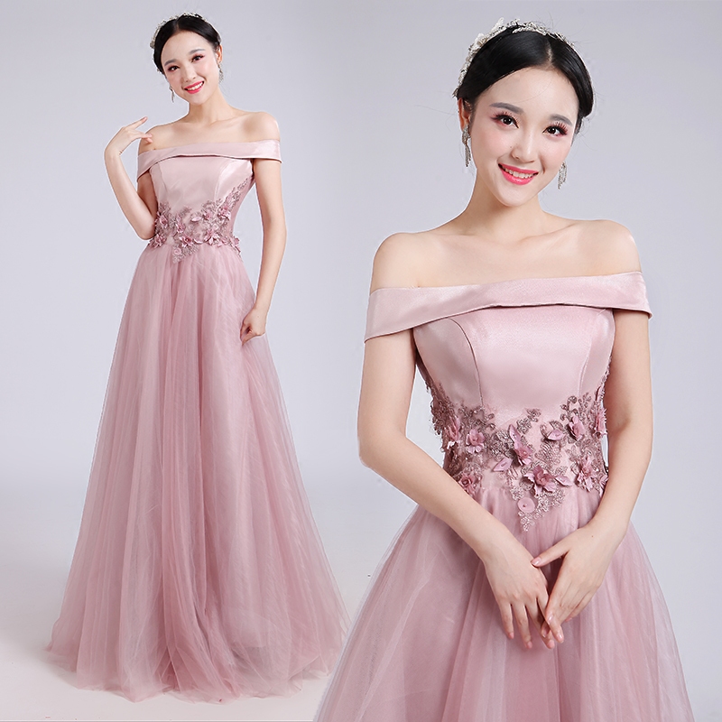 新娘伴娘新款礼服结婚敬酒主持一字肩时尚显瘦晚礼服女一字肩裙夏