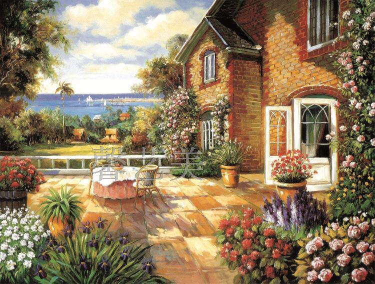 欧洲小镇地中海油画布喷绘画芯厂家直销 装饰画无框画 餐厅1254