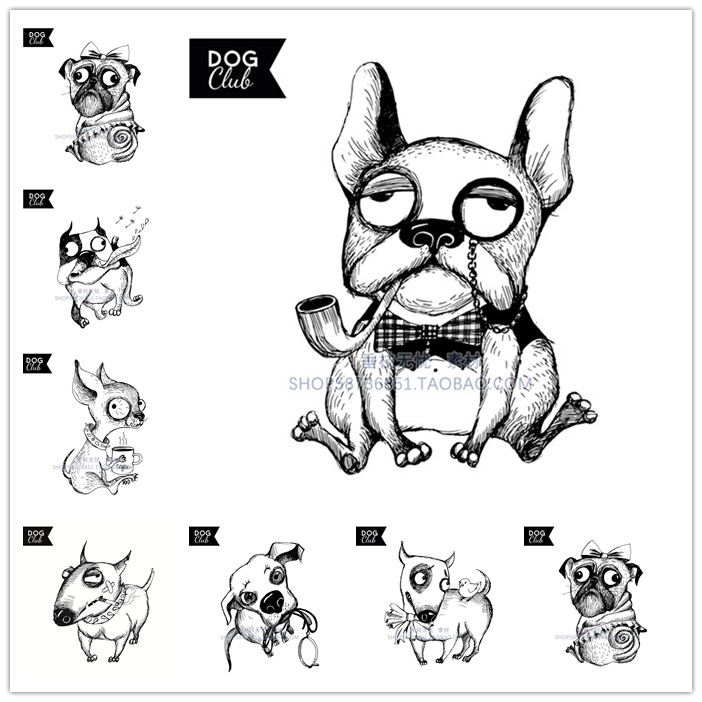 A3612矢量手绘宠物狗狗线稿图插画 AI设计素材