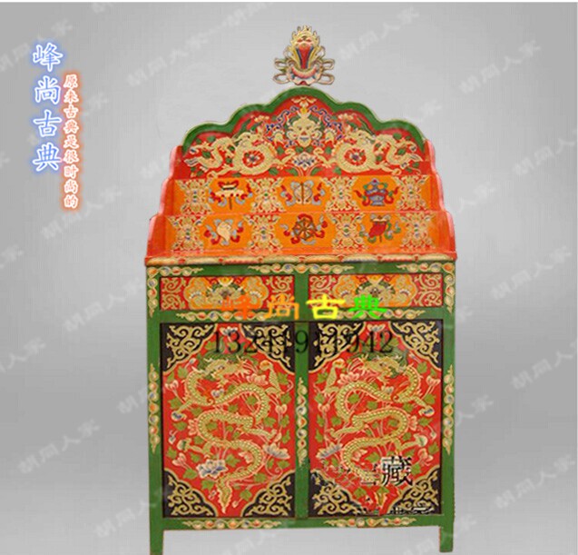 可定制藏式手工彩绘佛柜 佛龛 佛屋 佛堂柜佛台祭祀供桌西藏家具