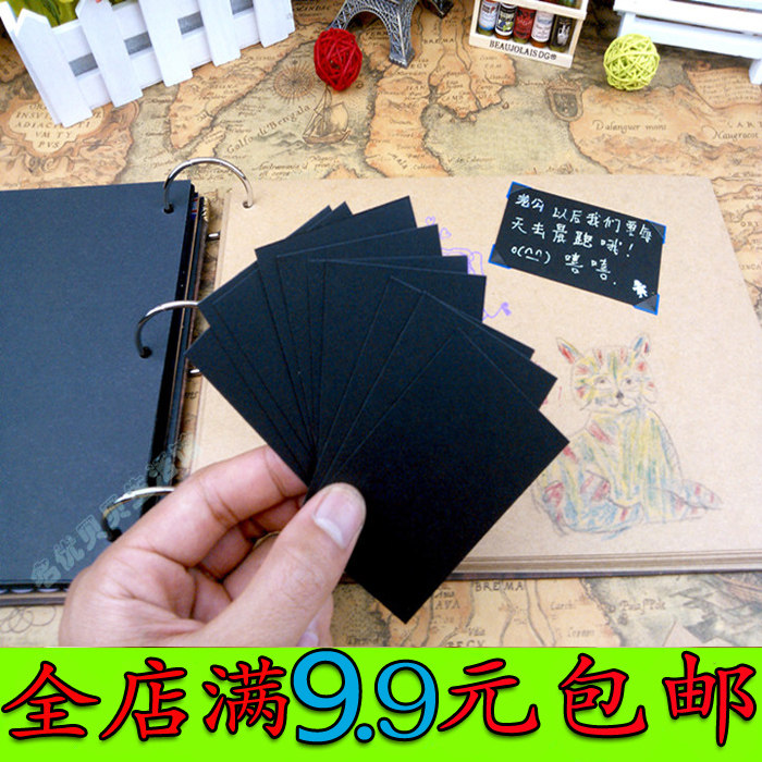 手工diy配件小卡片 小黑卡 小牛卡复古卡片绘图绘画卡双面可写