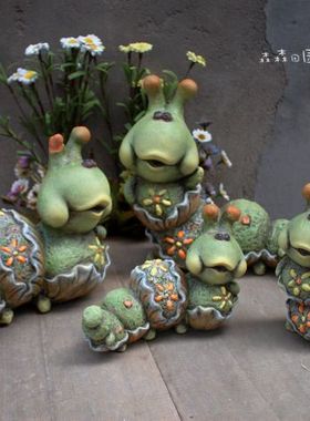 陶土彩绘卡通别墅园艺家居装饰