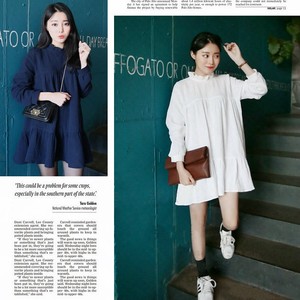 k801新款纯色学院白色韩国进口肌理感双层棉裙边甜美衬衫连身裙