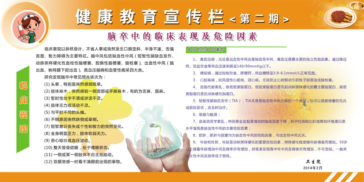751海报印制展板写真喷绘391健康教育宣传栏之脑卒中的临床表现