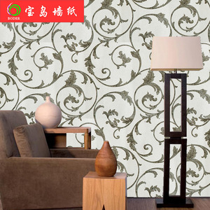 宝岛 环保墙纸壁纸 客厅电视背景 欧式 莨苕叶 灰色简约现代