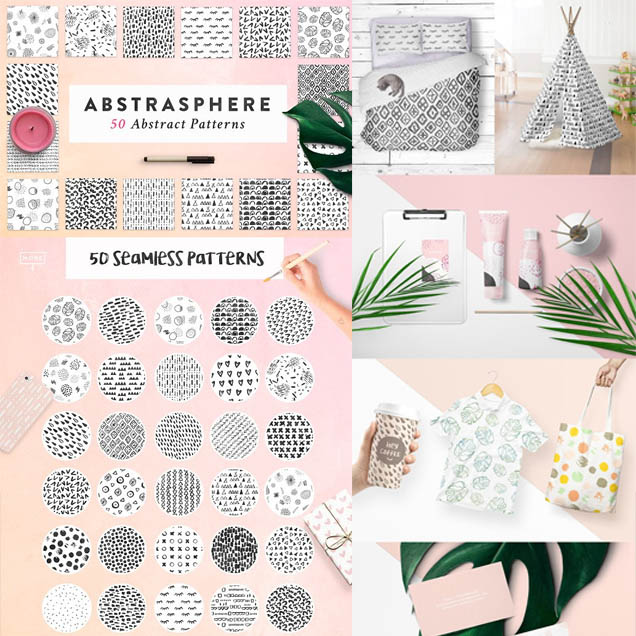 A2748矢量50张抽象几何手绘四方连续印花图案纹理 AI设计素材