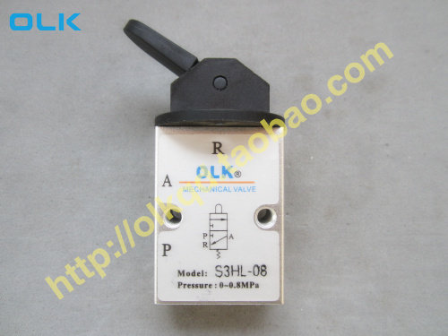 OLK气动机械阀S3HL-M5/06/08二位三通摇臂亚德客型手动阀换向气阀