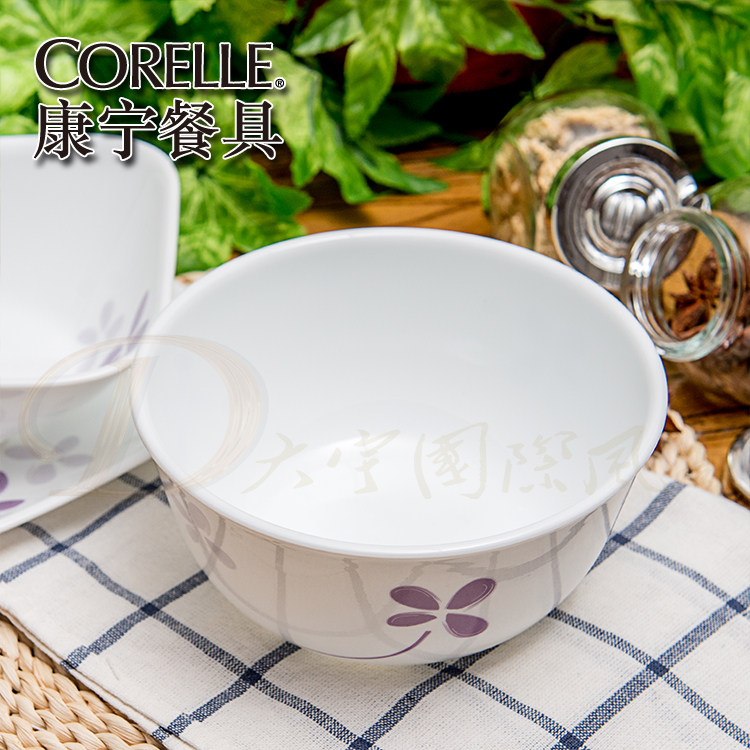美国康宁餐具corelle紫色幸运草900ml面碗进口微波玻璃家用面碗