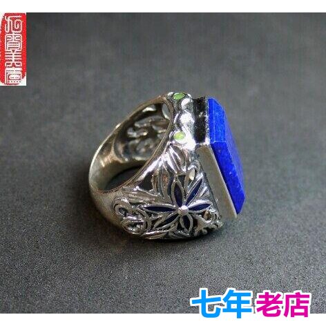 豪华纯银镶嵌天然青金石超大戒指男女特价原创时尚戒指戒指环C