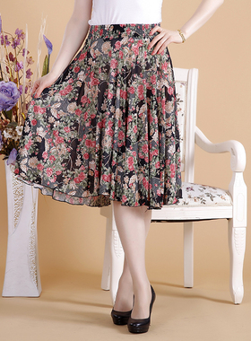 新款中年女装夏装冰丝短裙妈妈装松紧腰围半身裙中裙广场舞跳舞裙