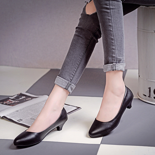 3-5厘米小矮跟单鞋女细跟黑色工作鞋单根职业女鞋百搭四季高跟鞋