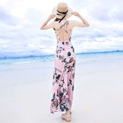 Mùa hè 2019 mới của phụ nữ dây buộc dây đầm voan đi biển kỳ nghỉ bãi biển váy boho - Váy dài