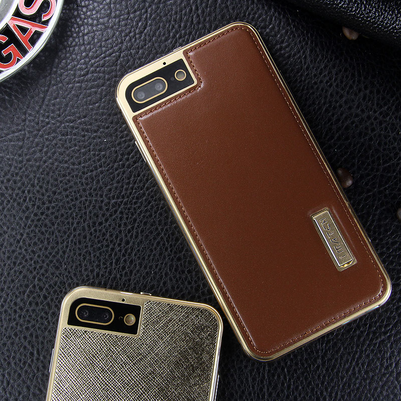 iMatch Luxury Aluminum Metal Bumper Premium Genuine Leather Back Cover Case for Apple iPhone 7 Plus & iPhone 7