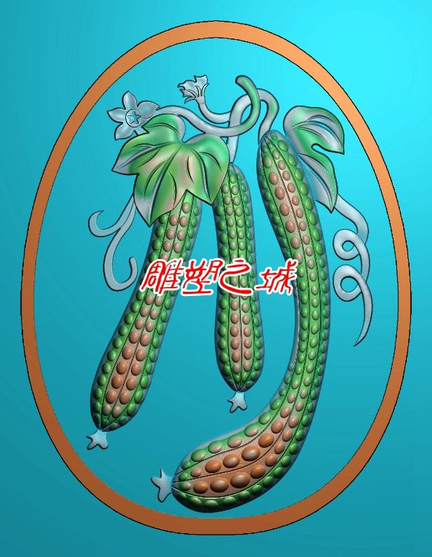 精雕图 灰度图 浮雕图 电脑雕刻图 三根黄瓜多子多福苦尽甘来