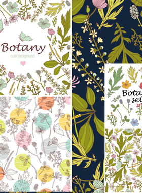 A1890矢量卡通手绘小清新森系花草图案 AI设计素材