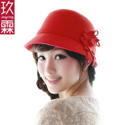 帽子女冬天羊毛保暖盆帽秋冬韩版女士毛呢小礼