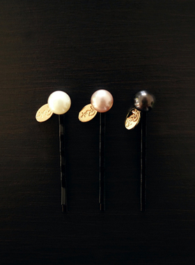 万圣节新款韩版日本梨花简约气质一字刘海夹气质珍珠发夹套装黑色