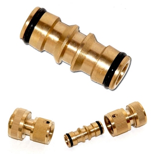 快速接头链接头全铜双奶嘴二通接头两根伸缩水管链接加长延长接头