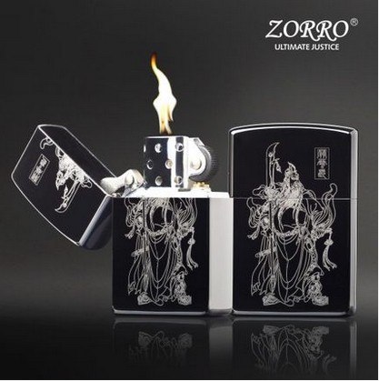 包邮佐罗铜壳关公老式砂轮煤油打火机防风创意薄款义字当头送男友