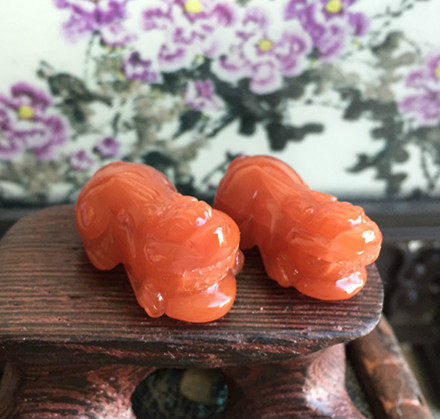 天然川料南红玛瑙貔貅吊坠雕件 樱桃红瑞兽挂件项坠-&mdash;对